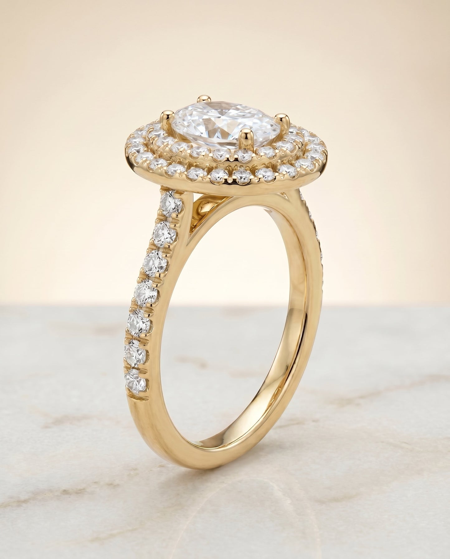 Whitney Select Double Pave Halo Linear Band Oval in 18K Yellow Gold – view 5