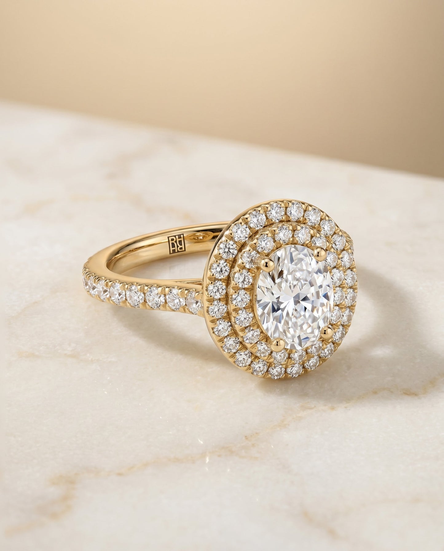 Whitney Select Double Pave Halo Linear Band Oval in 18K Yellow Gold – view 2