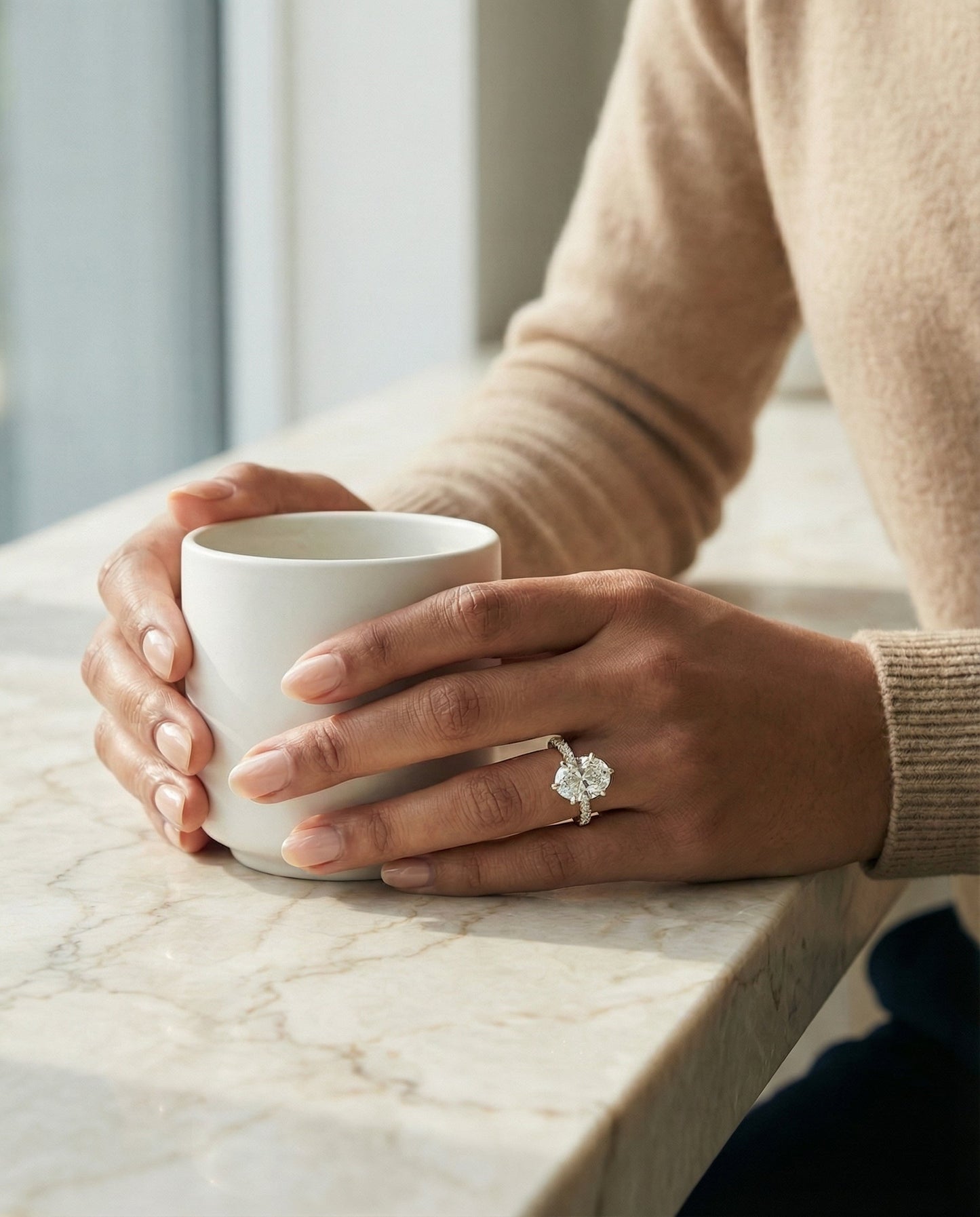 Three Row French Pavé Oval, in 18K Yellow Gold – lifestyle shot | RockHer
