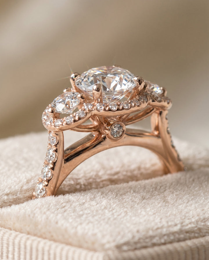 Andrea Select Three Stone Halo in 14K Rose Gold – view 4