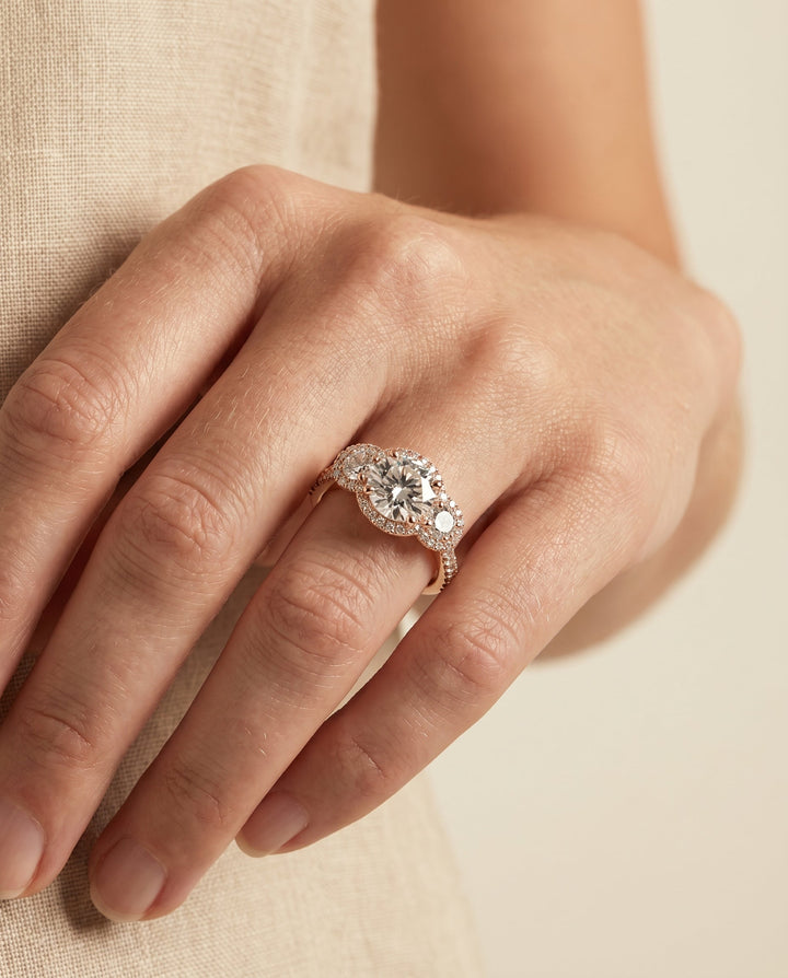 Andrea Select Three Stone Halo in 14K Rose Gold – view 3