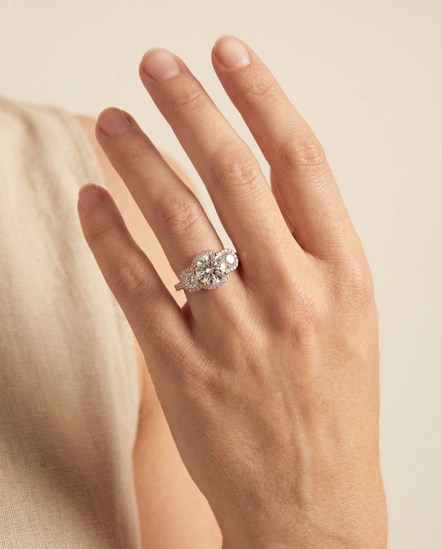 Andrea Select Three Stone Halo in 14K Rose Gold – view 5