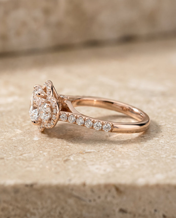 Andrea Select Three Stone Halo in 14K Rose Gold – view 6