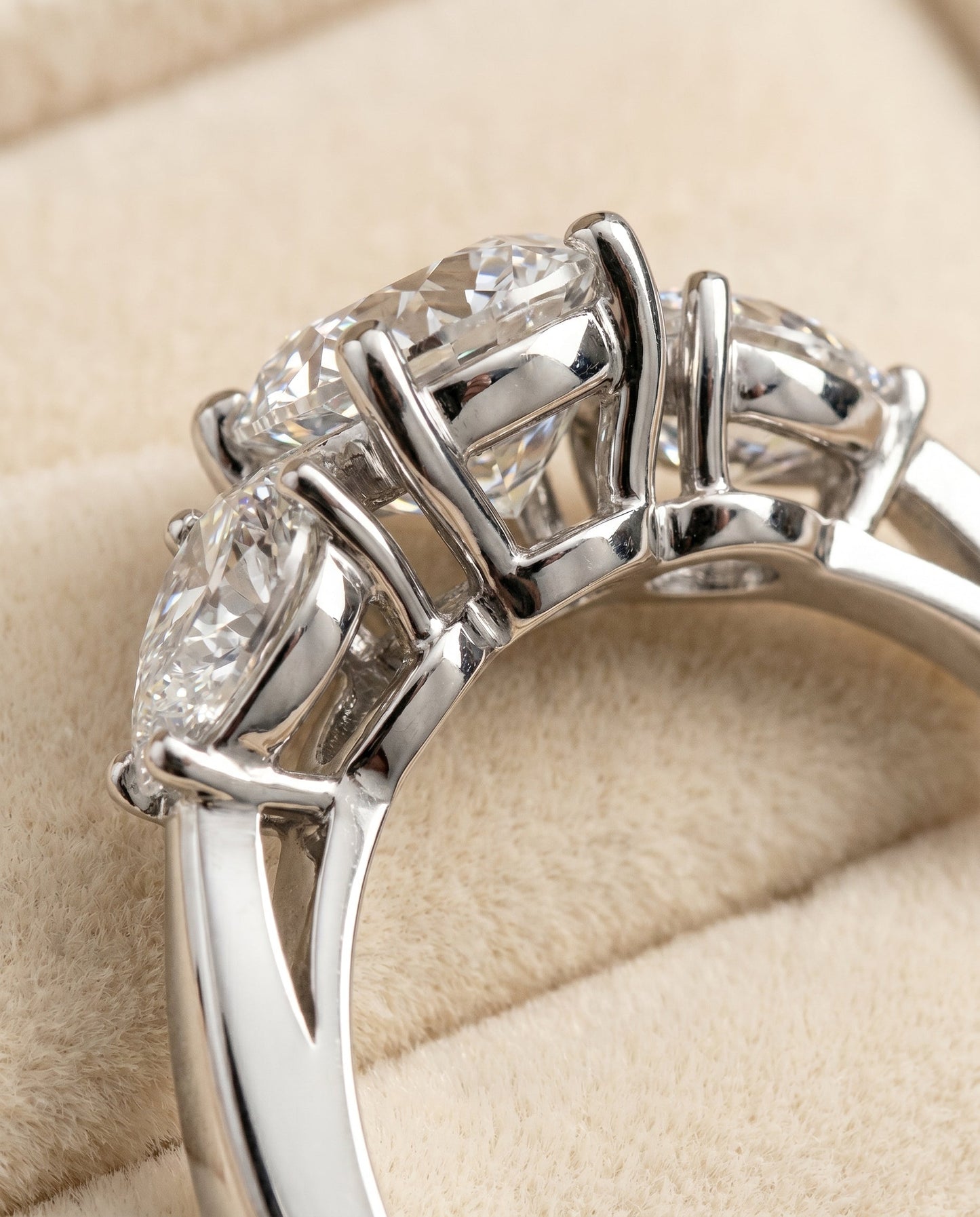 Angelica Select Three Stone Matched Shape Cushion Solitaire in Platinum – view 4