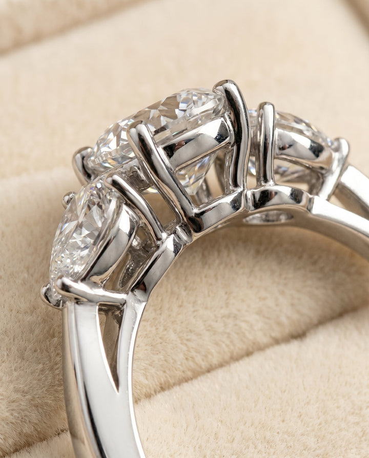 Angelica Select Three Stone Matched Shape Cushion Solitaire in Platinum – view 4