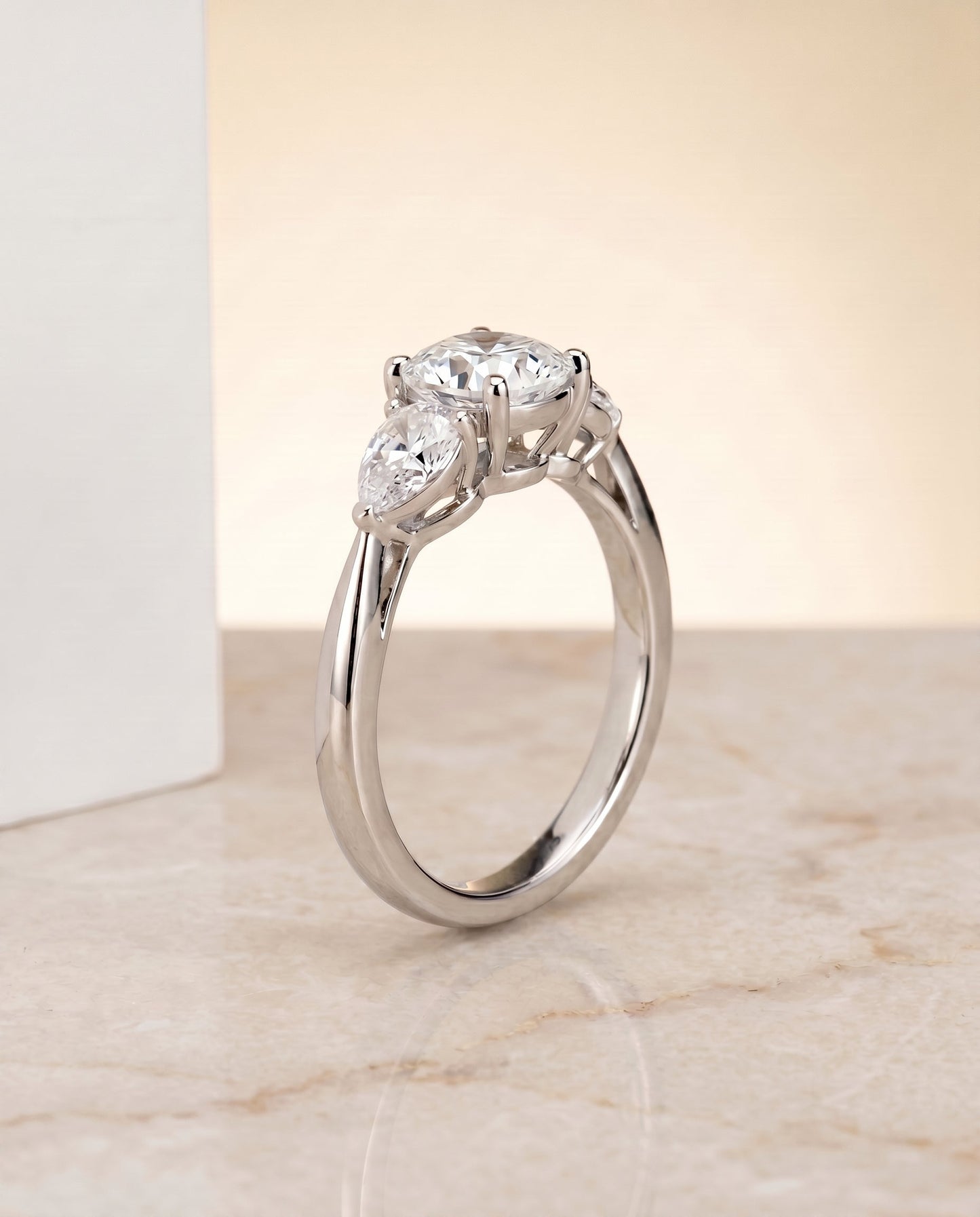 Angelica Select Three Stone Matched Shape Cushion Solitaire in Platinum – view 5