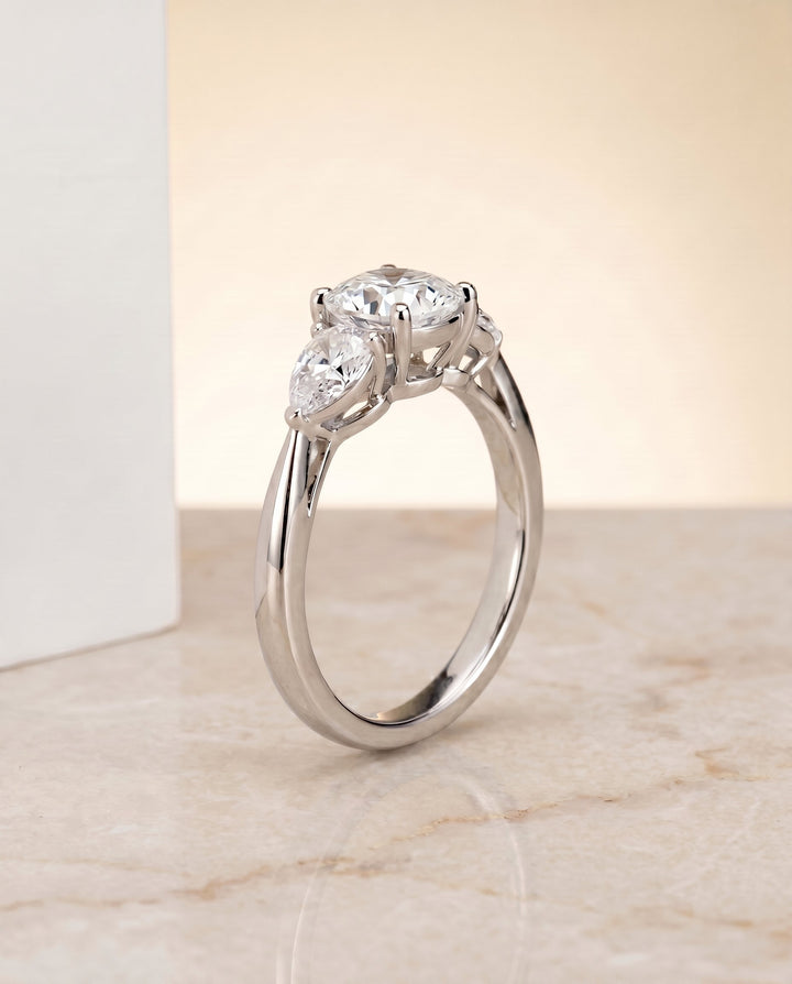 Angelica Select Three Stone Matched Shape Cushion Solitaire in Platinum – view 5
