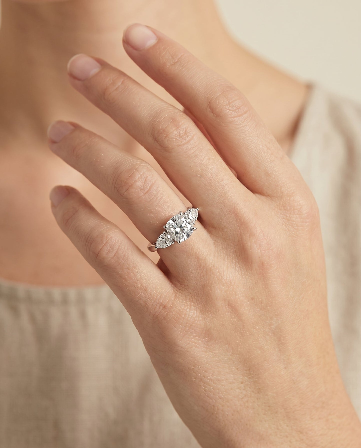 Angelica Select Three Stone Matched Shape Cushion Solitaire in Platinum – view 3