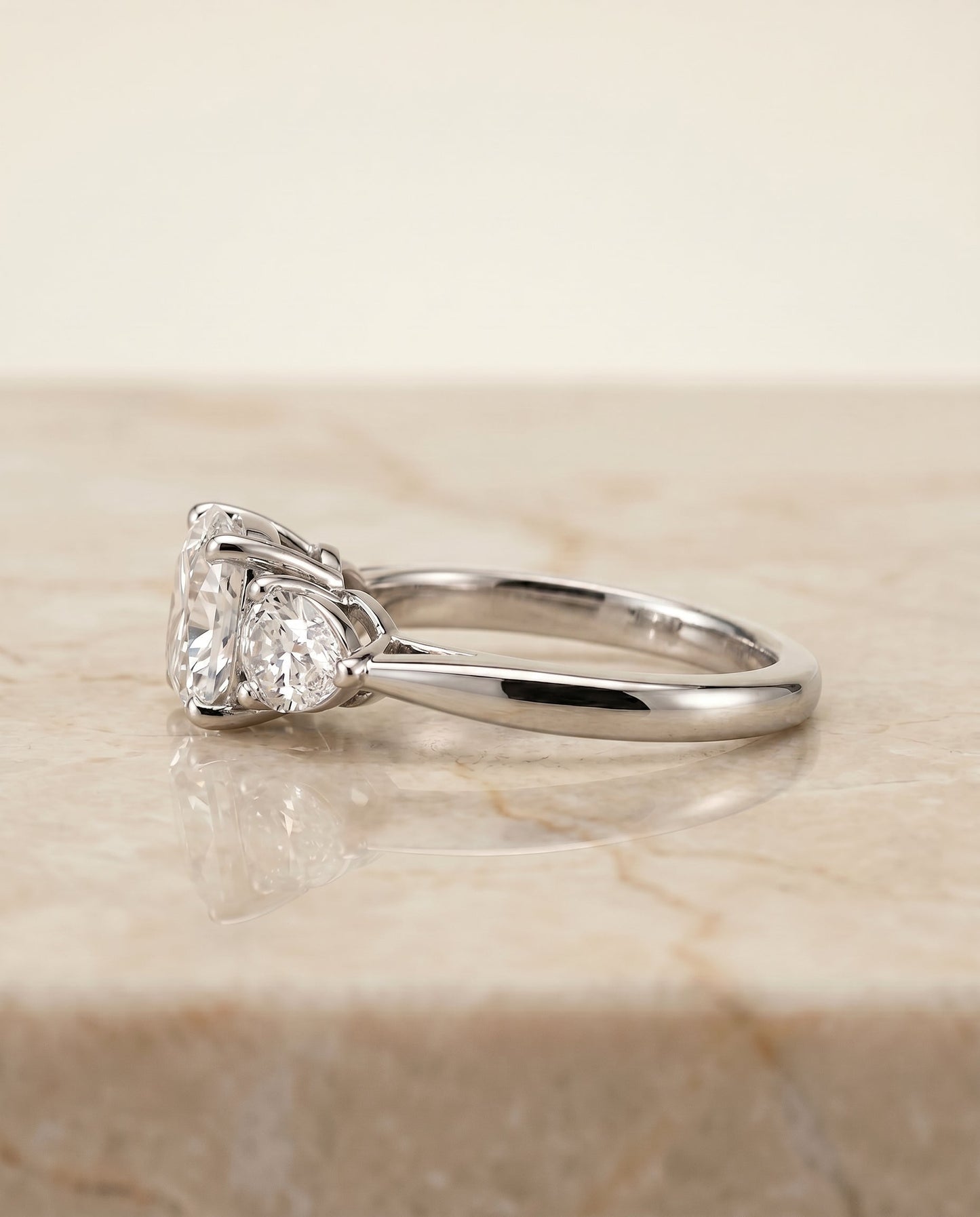 Angelica Select Three Stone Matched Shape Cushion Solitaire in Platinum – view 2