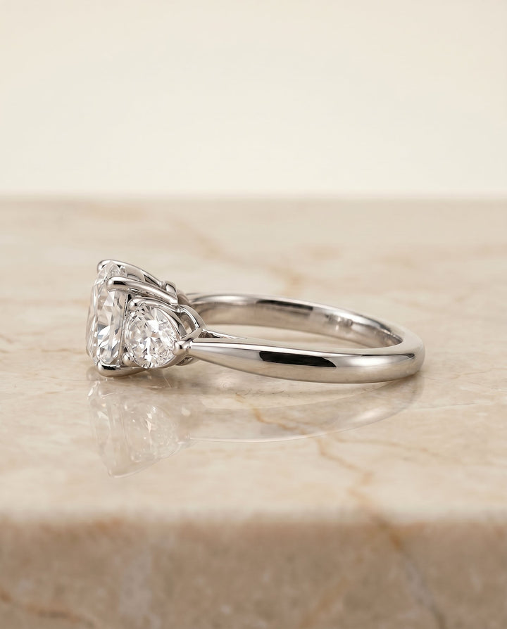 Angelica Select Three Stone Matched Shape Cushion Solitaire in Platinum – view 2