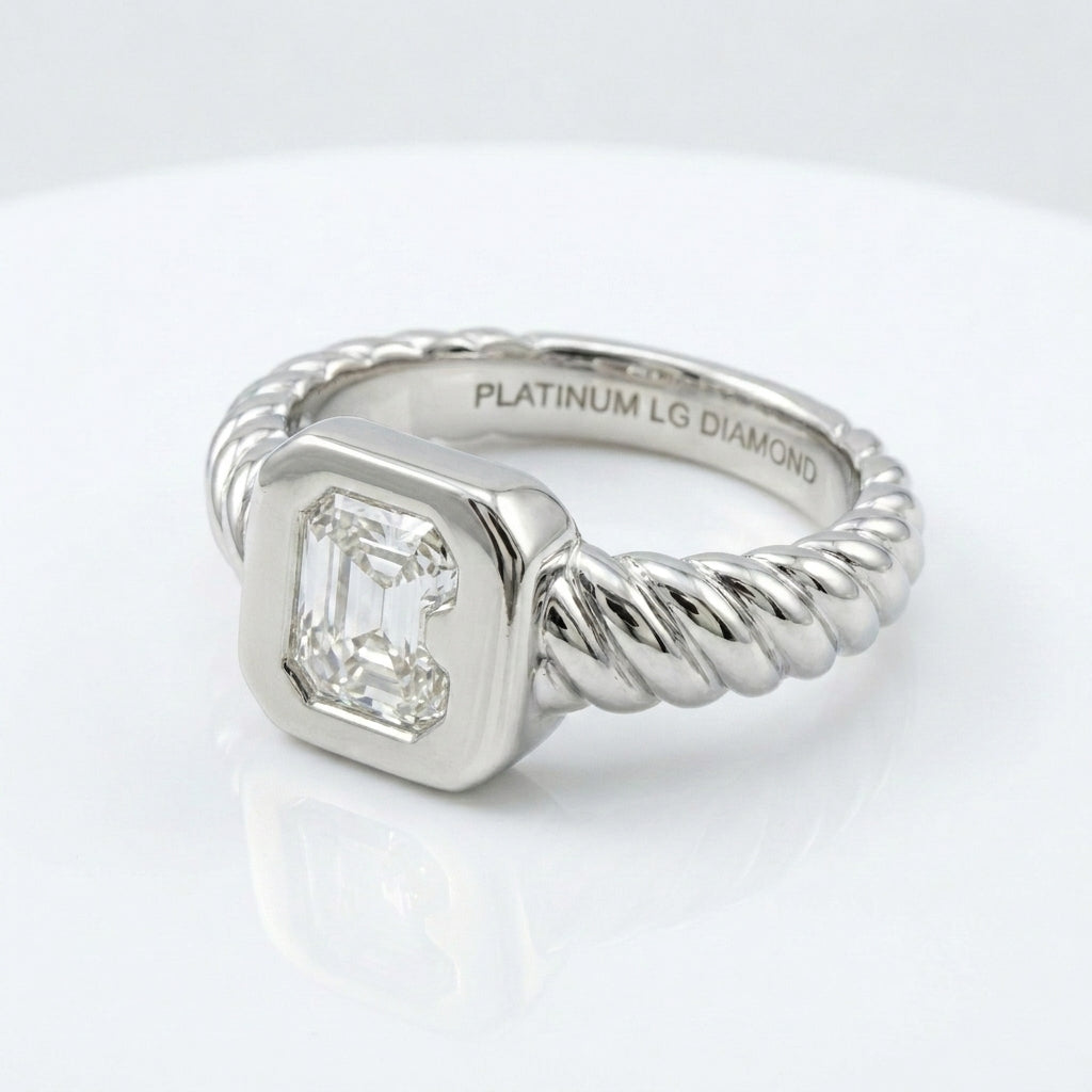 Women's Twisted Band lab-grown diamond letter signet ring in Platinum, letter C, product photography