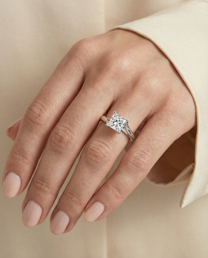 Twisted Bypass Solitaire Princess, in 18K White Gold – lifestyle shot | RockHer