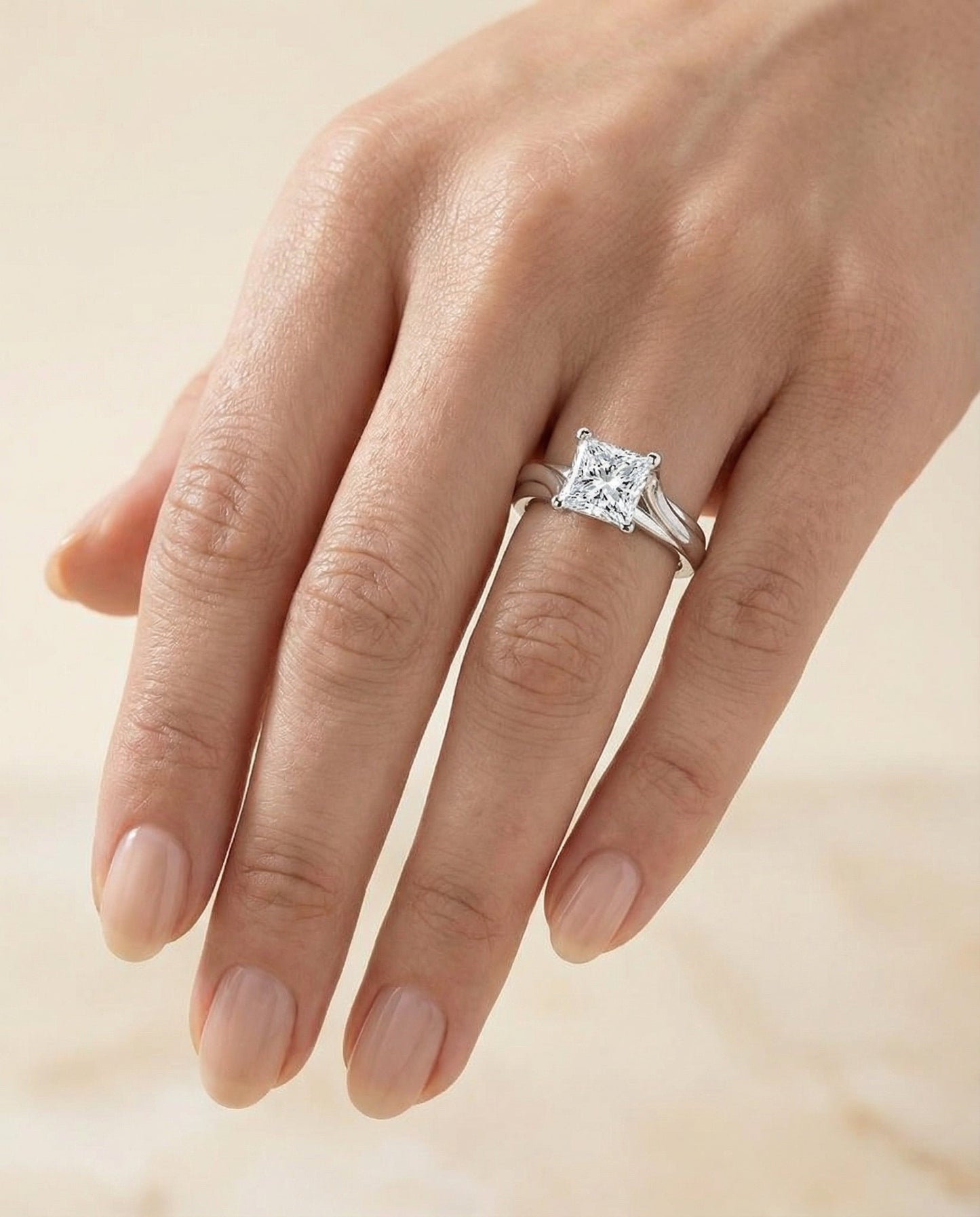 Twisted Bypass Solitaire Princess, in Platinum – lifestyle shot | RockHer