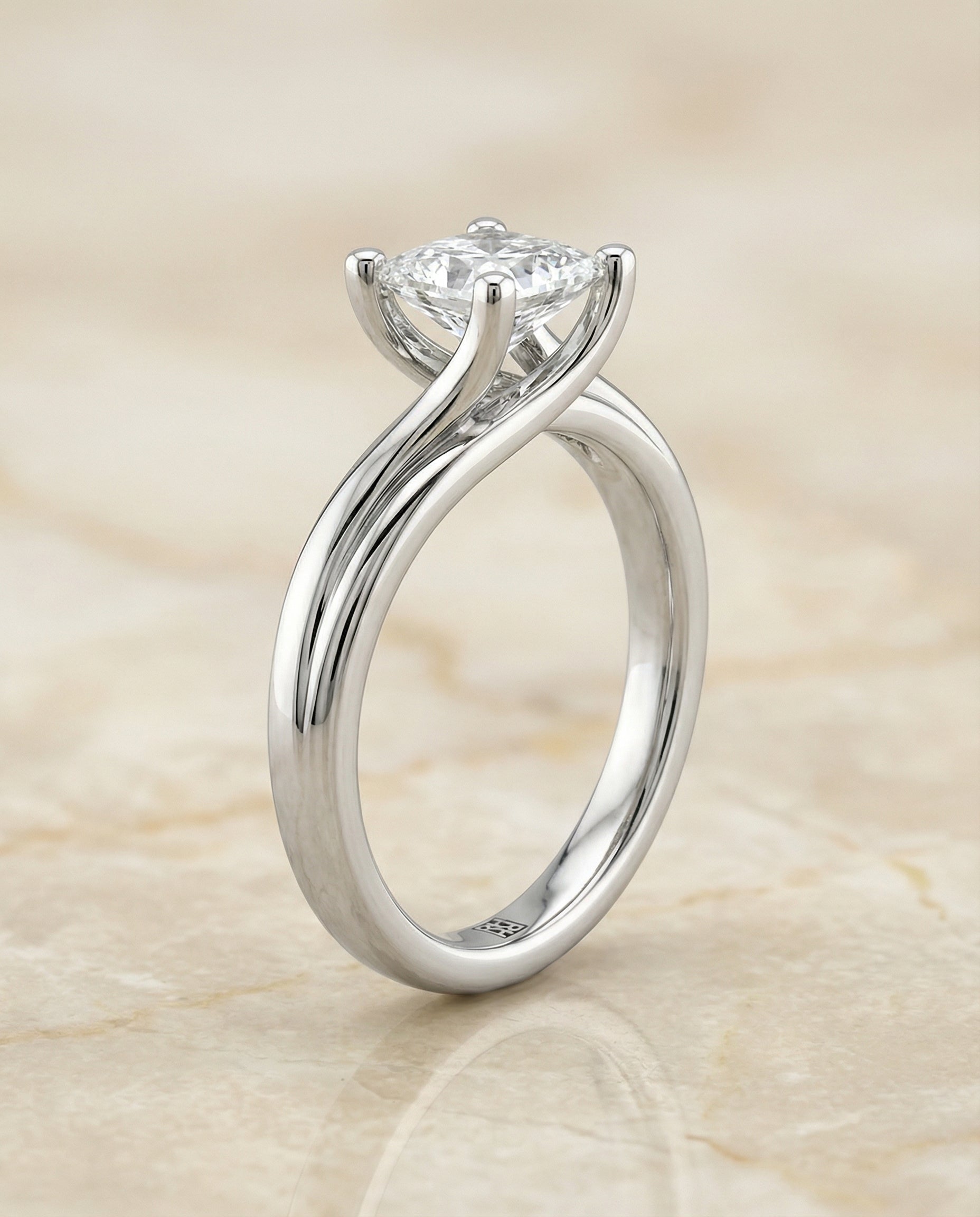 Twisted Bypass Solitaire Princess, in 18K White Gold – side profile | RockHer