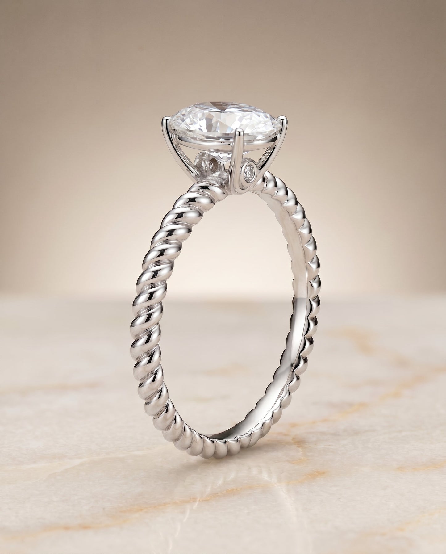Twisted Rope Surprise Stone Solitaire Oval, in Platinum – front view | RockHer