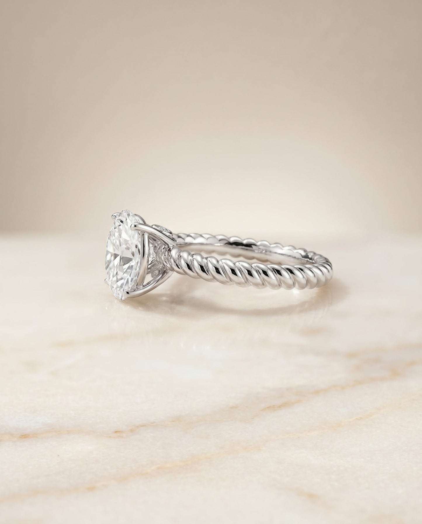 Twisted Rope Surprise Stone Solitaire Oval, in Platinum – side profile | RockHer