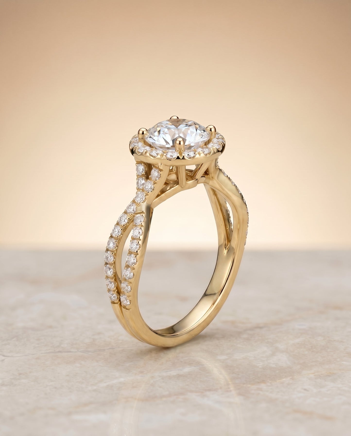 Audra Select Twisted Scalloped Pave Halo in 18K Yellow Gold – view 1