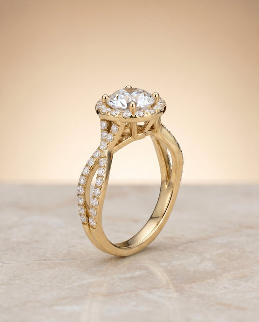 Audra Select Twisted Scalloped Pave Halo in 18K Yellow Gold – view 1