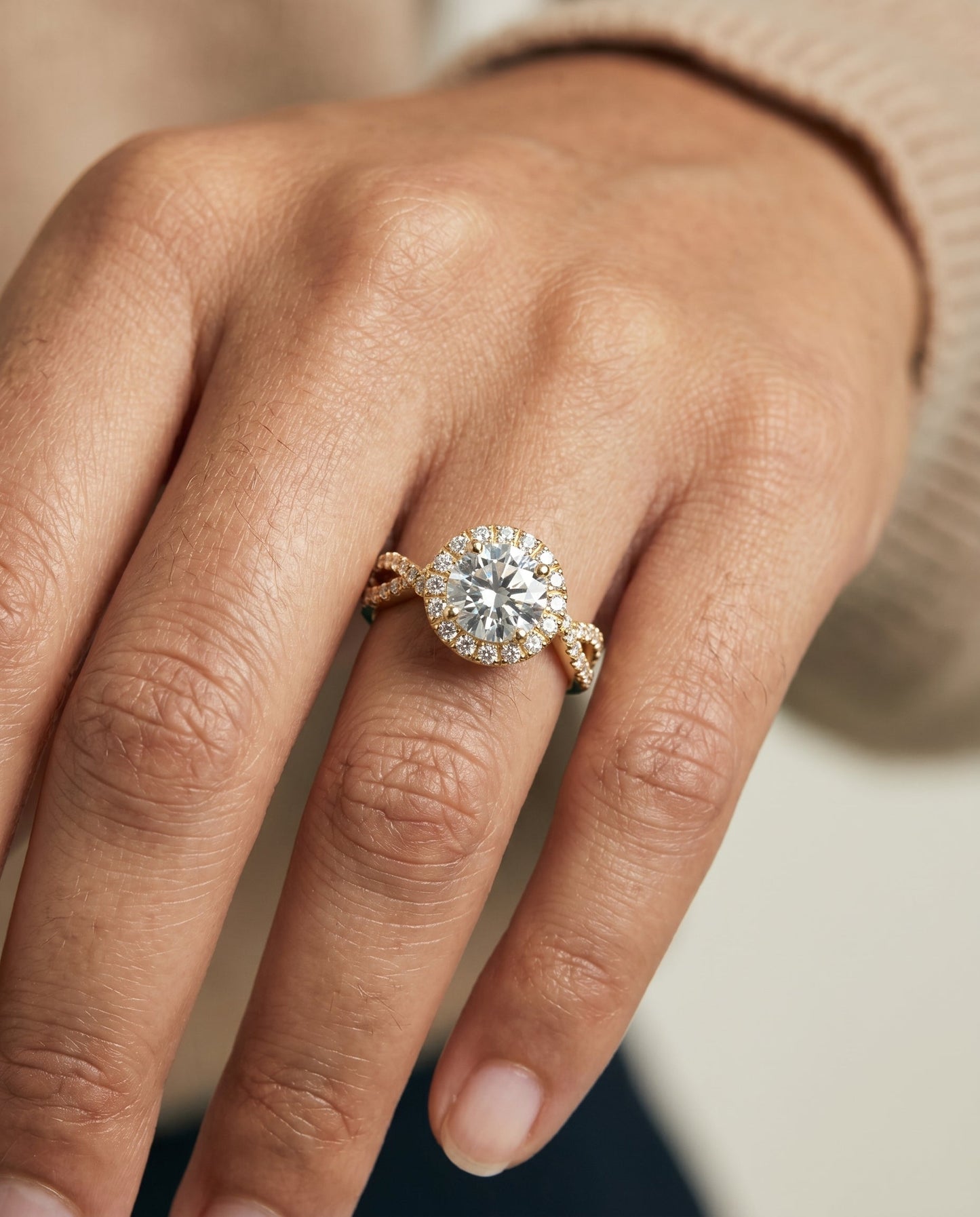 Audra Select Twisted Scalloped Pave Halo in 18K Yellow Gold – view 3