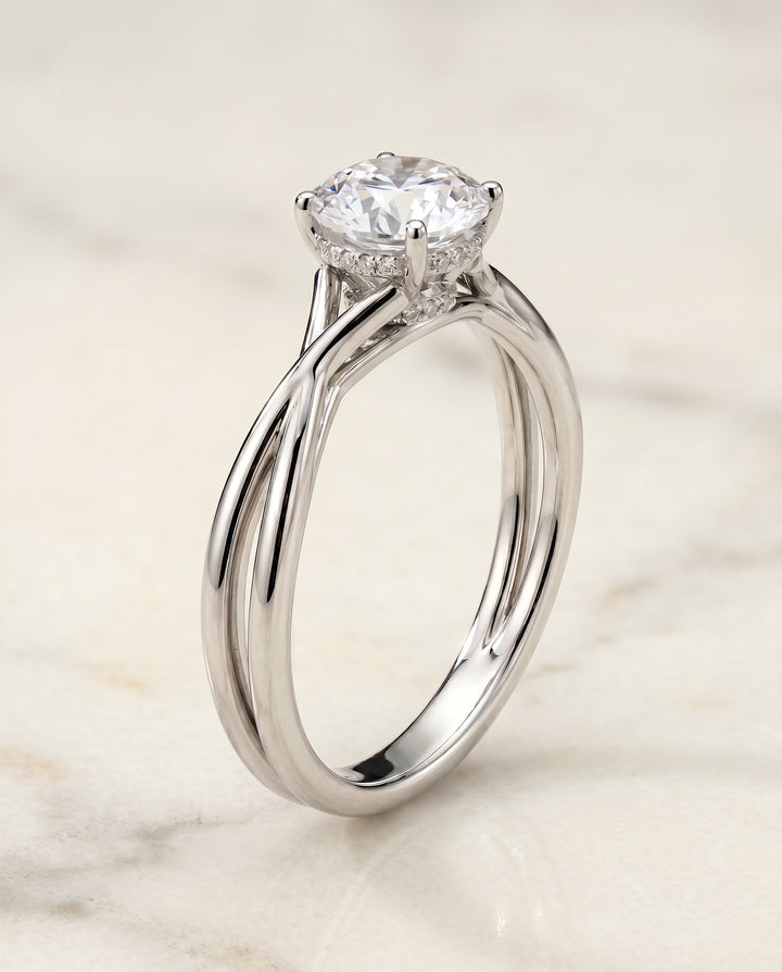 Blondie Select Twisted Shank Double Hidden Halo Solitaire in Platinum – view 2