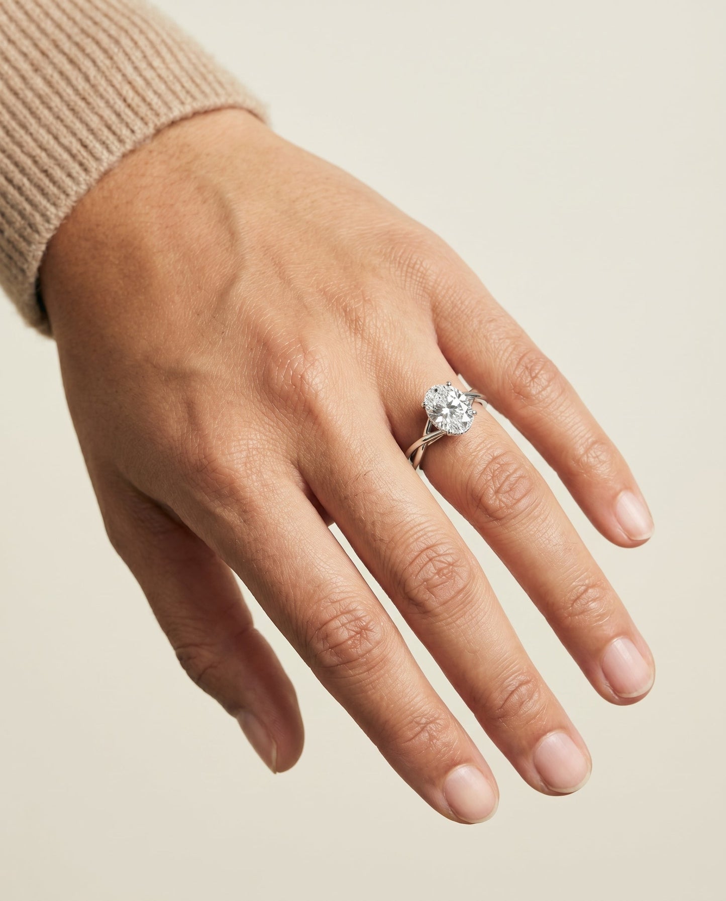 Blondie Select Twisted Shank Double Hidden Halo Solitaire Oval in 14K White Gold – view 5