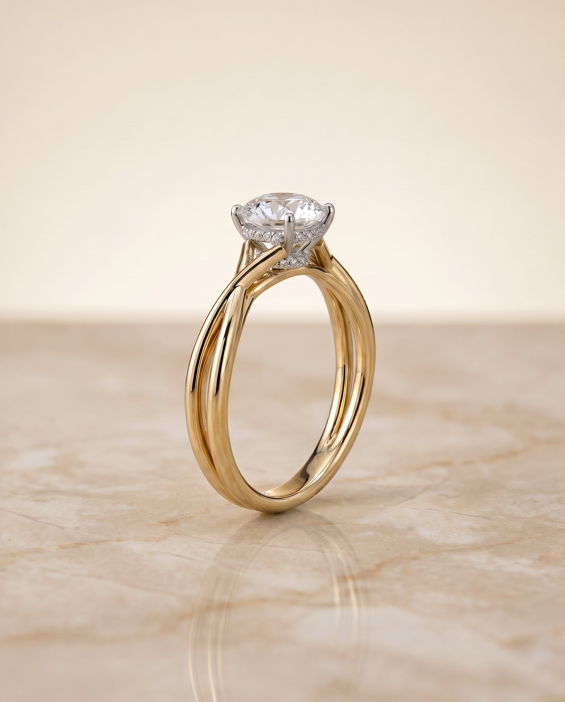 Blondie Select Twisted Shank Double Hidden Halo Solitaire Oval in 18K Yellow Gol – view 1