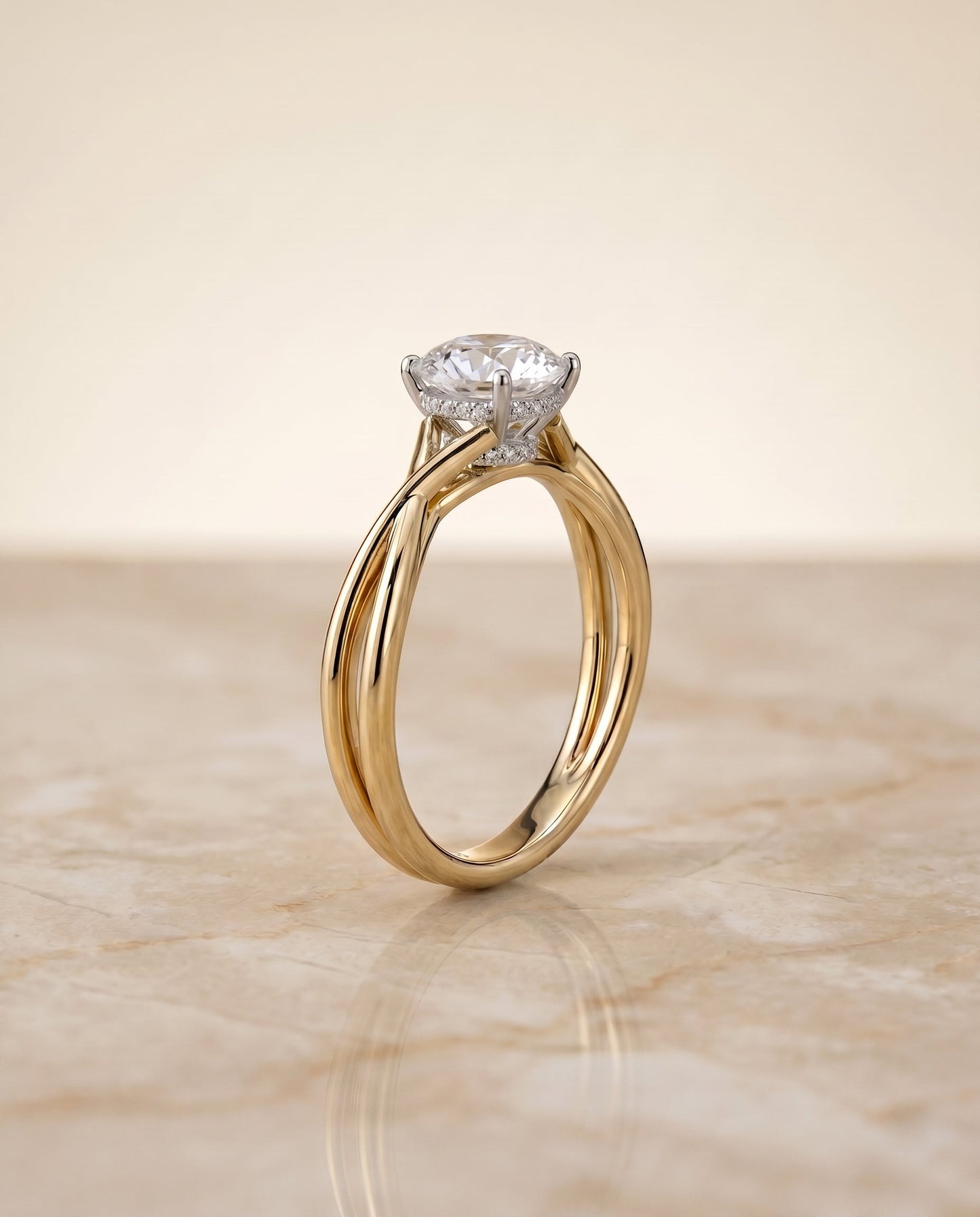 Blondie Select Twisted Shank Double Hidden Halo Solitaire Oval in 18K Yellow Gol – view 1