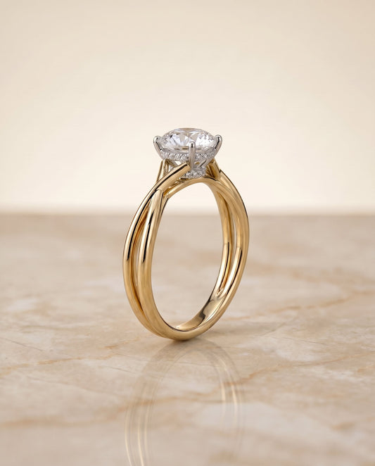 Blondie Select Twisted Shank Double Hidden Halo Solitaire Oval in 18K Yellow Gol – view 1