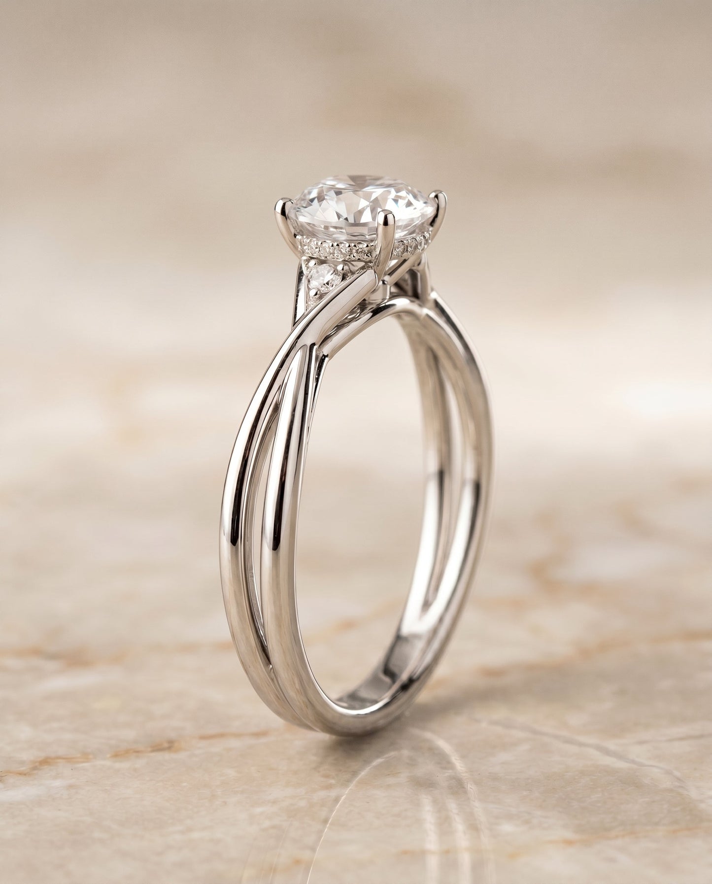 Dusty Select Twisted Shank Hidden Halo Solitaire in Platinum – view 2