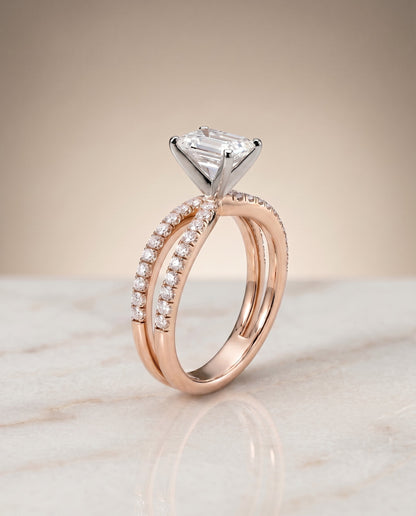 ตัวเรือนแหวนหมั้นเพชร Carole ทรงมรกต ฝังปาเว่ ทองคำชมพู 14K จาก RockHer