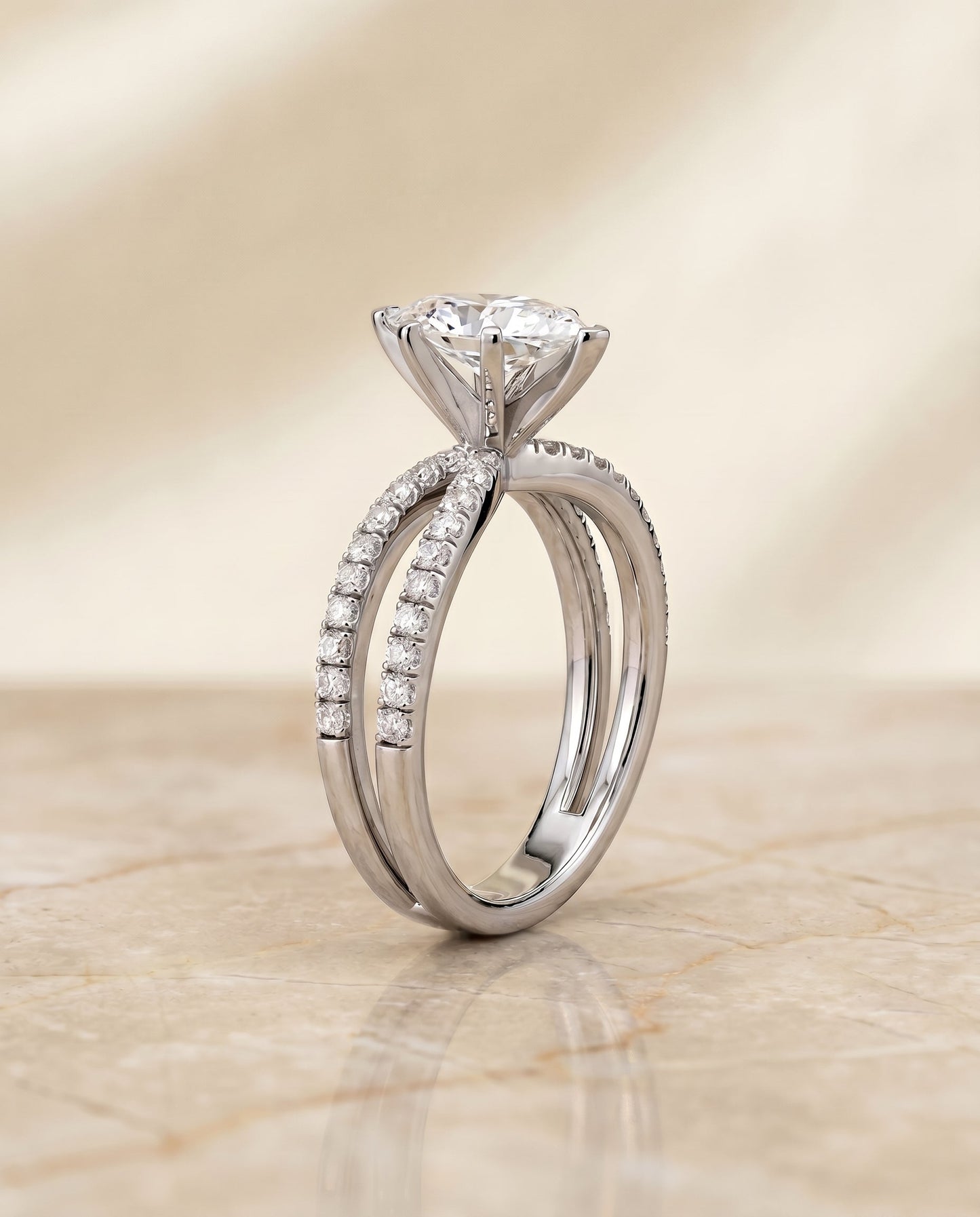 Carole Select Two Row Pave Split Shank Marquise Solitaire in 18K White Gold – view 2