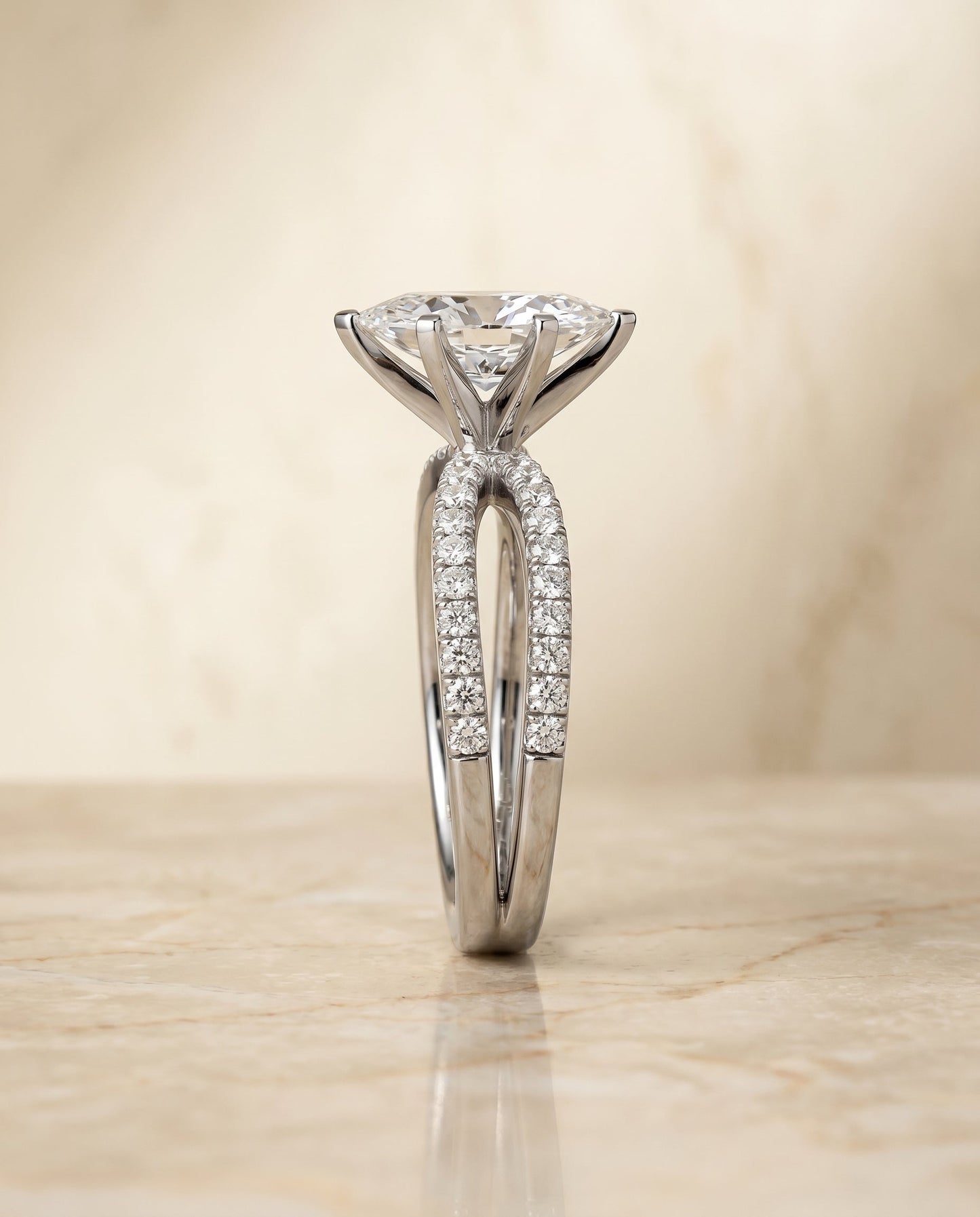 Carole Select Two Row Pave Split Shank Marquise Solitaire in 18K White Gold – view 6