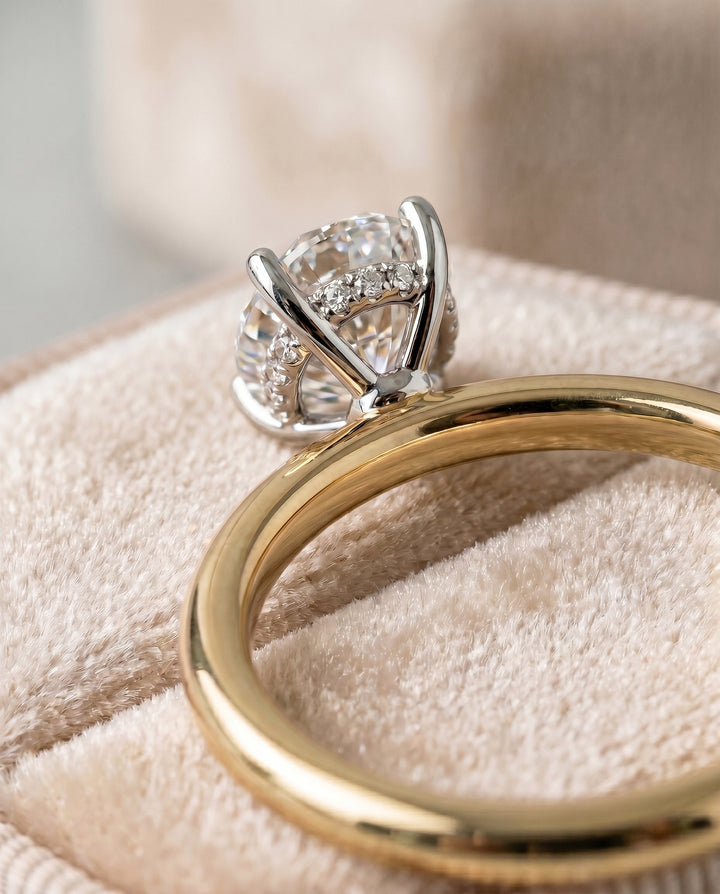 The Eartha Hidden Halo Solitaire Engagement Ring Setting for Oval Diamonds in 18K Yellow Gold