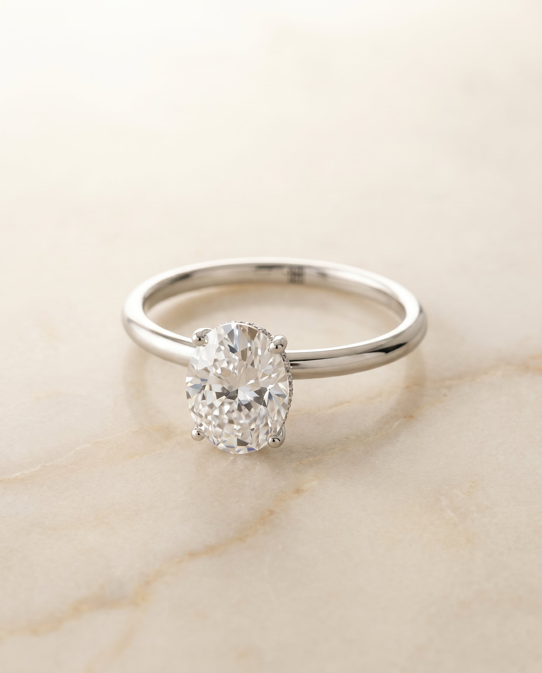 The Eartha Hidden Halo Solitaire Engagement Ring Setting for Oval Diamonds in Platinum | RockHer