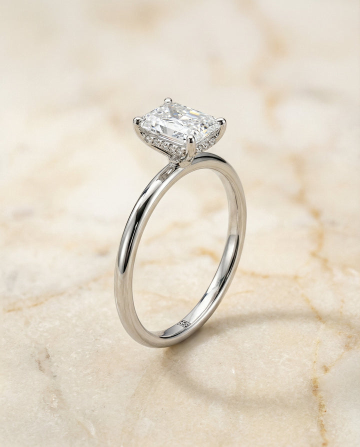 Upper Hidden Halo Solitaire Radiant, in Platinum – front view | RockHer