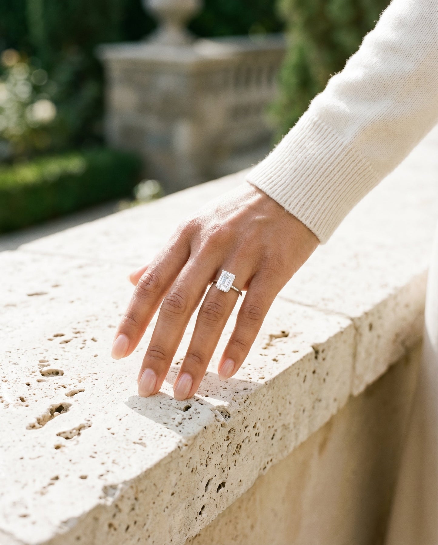 Upper Hidden Halo Solitaire Radiant, in Platinum – lifestyle shot | RockHer