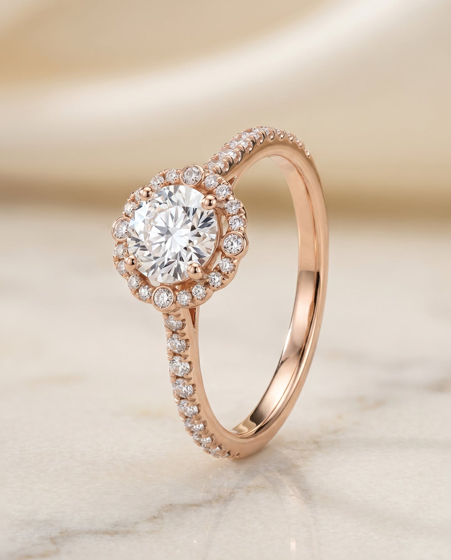 Florence Select Vintage Scalloped Halo in 14K Rose Gold – view 2
