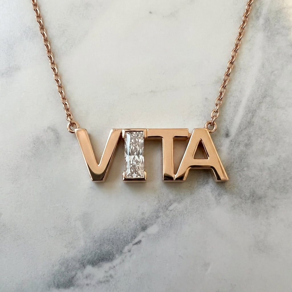 VITA lab-grown diamond letter necklace in 14K Rose Gold