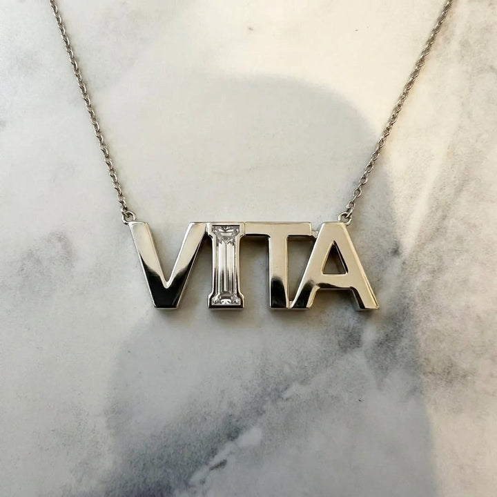 VITA lab-grown diamond letter necklace in 14K White Gold
