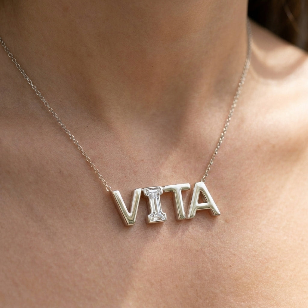 VITA lab-grown diamond necklace in 14K White Gold, worn on neck