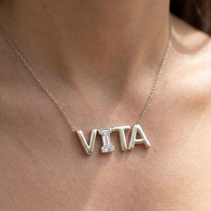 VITA lab-grown diamond necklace in 14K White Gold, worn on neck