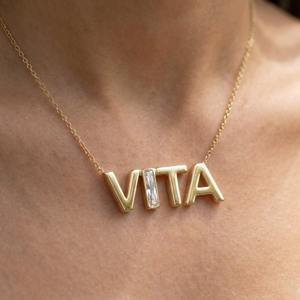 VITA lab-grown diamond necklace in 14K Yellow Gold, worn on neck