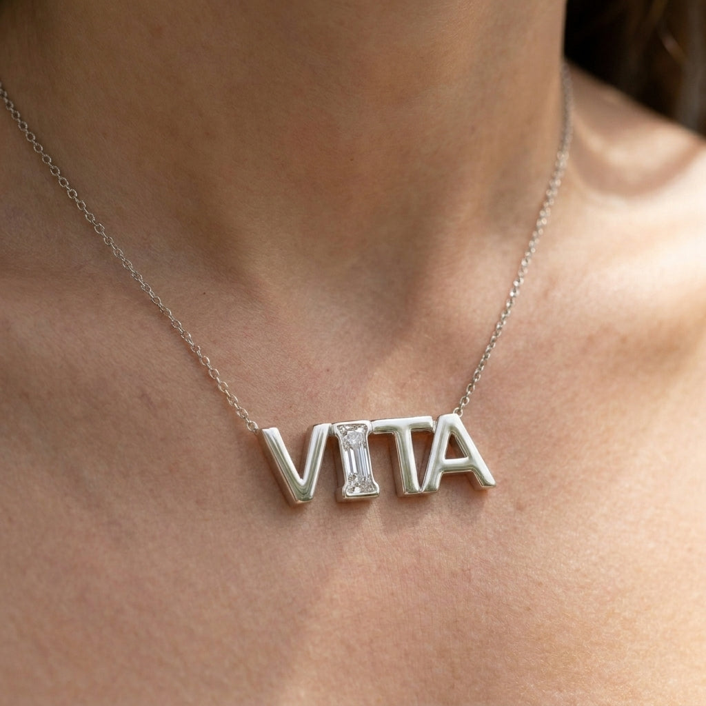 VITA lab-grown diamond necklace in Platinum, worn on neck