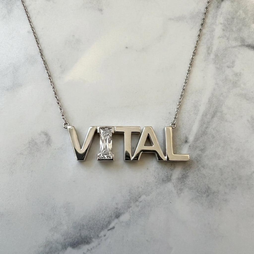 VITAL lab-grown diamond letter necklace in 14K White Gold