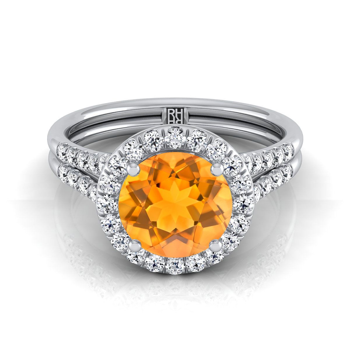 Platinum Round Brilliant French Pave Split Shank Halo Engagement Ring -3/8ctw