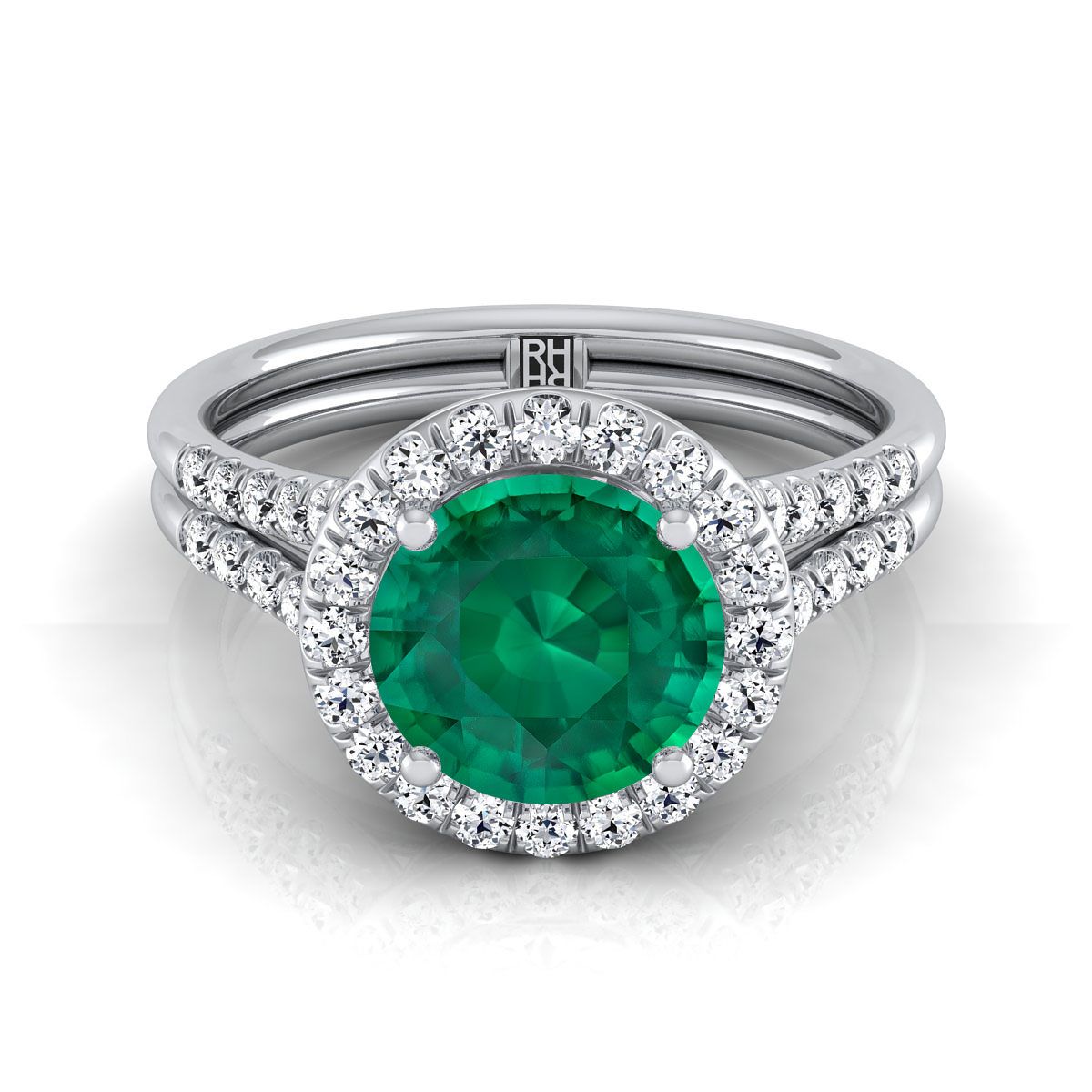 แหวนหมั้นทองคำขาว 18K ทรงกลมเจียระไนแบบบริลเลียนต์ ฝรั่งเศสปาเว่ ดีไซน์แยกชั้งแบบฮาโล - 3/8ctw