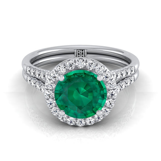 แหวนหมั้นทองคำขาว 18K ทรงกลมเจียระไนแบบบริลเลียนต์ ฝรั่งเศสปาเว่ ดีไซน์แยกชั้งแบบฮาโล - 3/8ctw