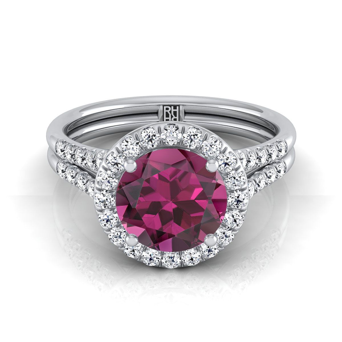 แหวนหมั้นแบบฮาโลว์หัวแหวนแยกชิ้นฝรั่งเศสประดับเพชรทรงกลมเจียระไนแบบบริลเลียนท์แพลตตินัม - 3/8ctw