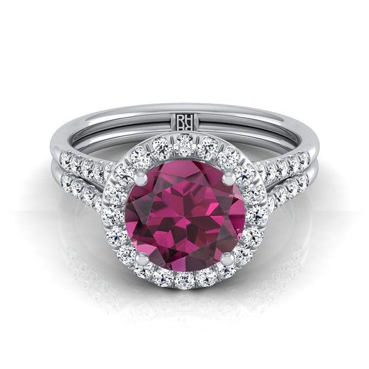 แหวนหมั้นทองคำขาว 14K ทรงกลมเจียระไนแบบบริลเลียนต์ ฝรั่งเศสประดับเพชรแบบปาเว่ แยกชิ้นแบบแหวนฮาโล - 3/8ctw