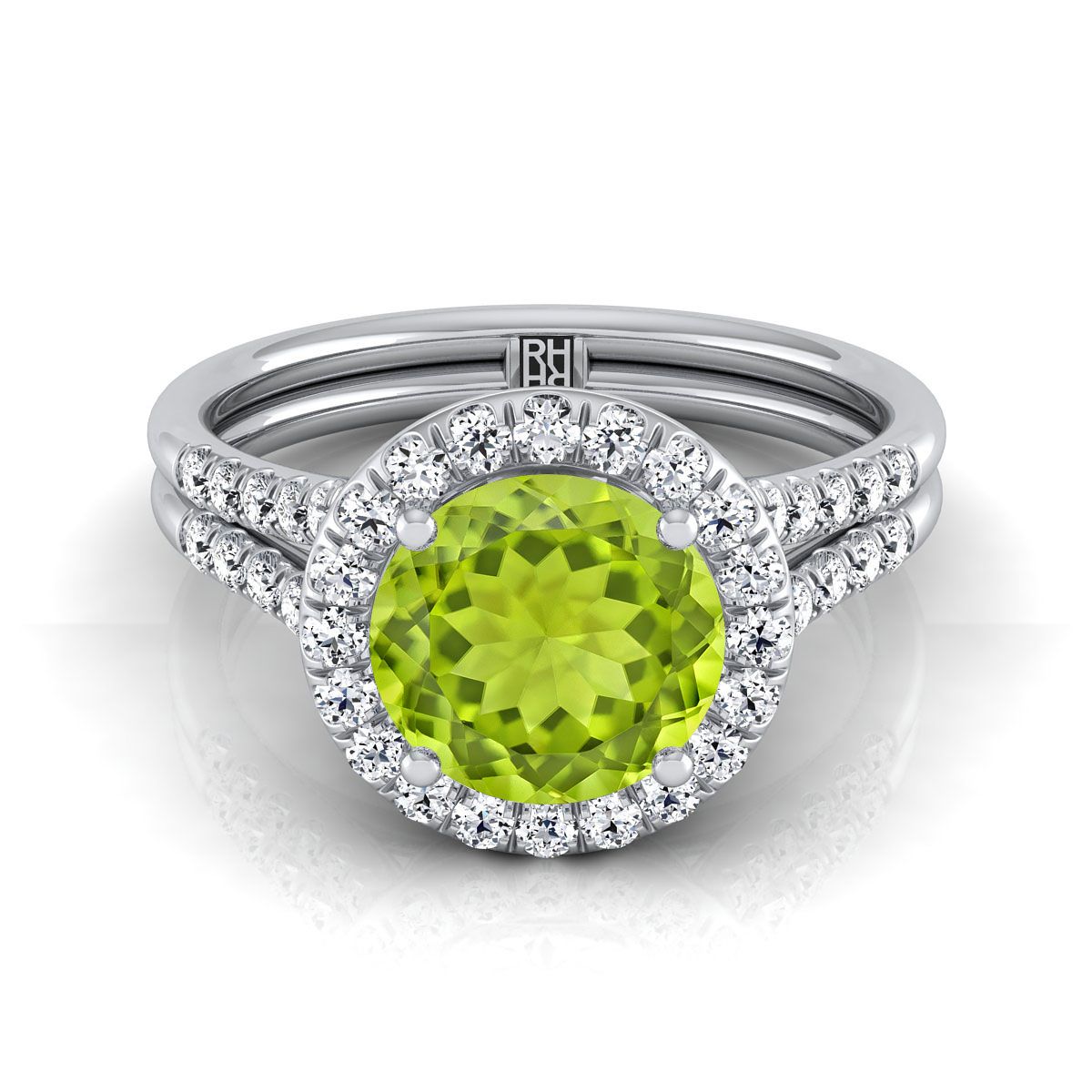 แหวนหมั้นทองคำขาว 14K ทรงกลมเจียระไนแบบบริลเลียนต์ ฝรั่งเศสประดับเพชรแบบปาเว่ แยกชิ้นแบบแหวนฮาโล - 3/8ctw